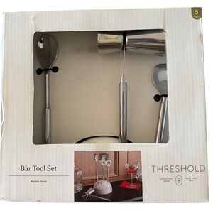 Threshold 5 Piece Bar Tool Set with Marble Stand Stainless Steel Silver NEW